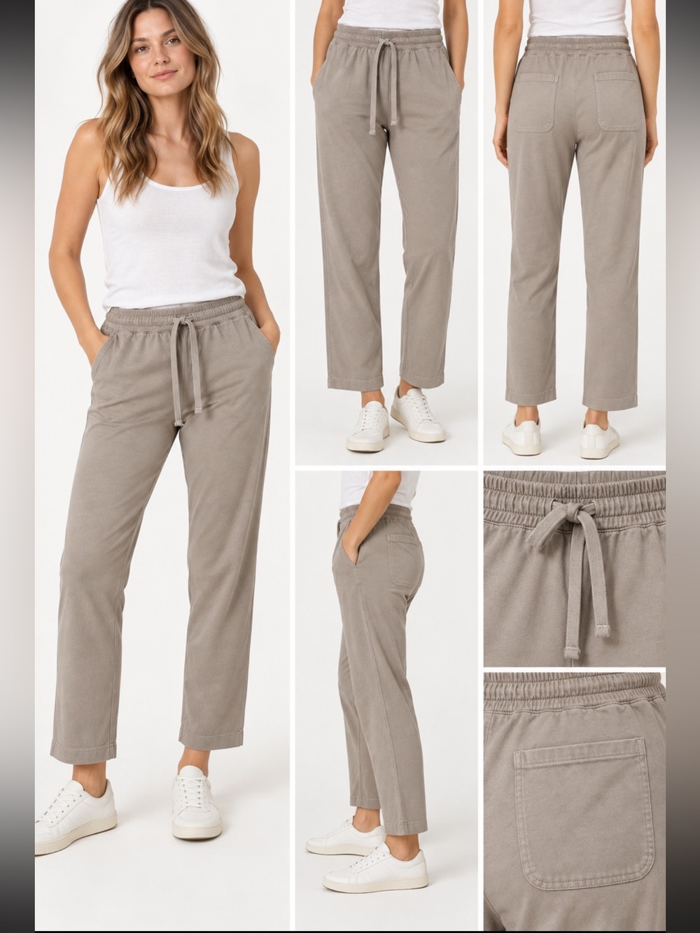 Lilla P Structured Knit Easy Ankle Pants Taupe Size M